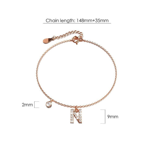 Solid 925 Sterling Silver Initial Crystal Personalised Alphabet Letter Bracelet Rose Gold Filled